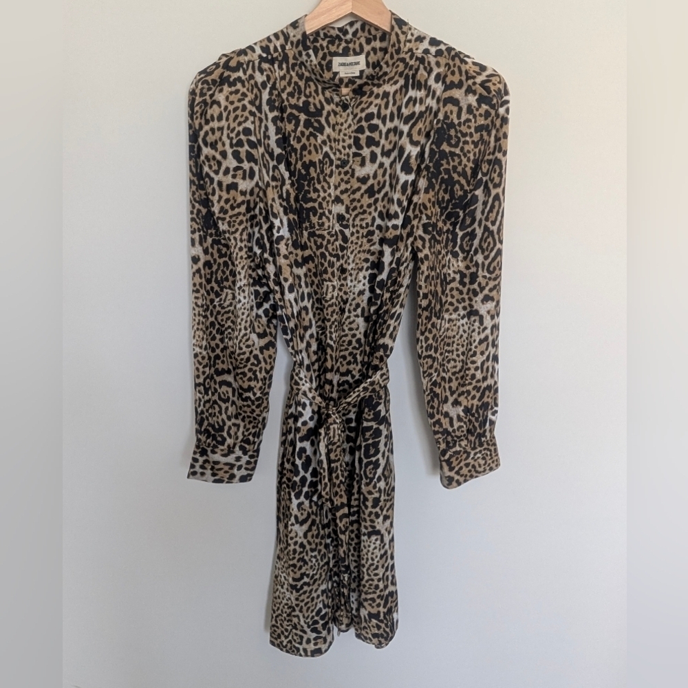 Zadig and Voltaire Sz Medium Retouched Satin Leo Dress Long Sleeve Animal Print - Picture 3 of 15